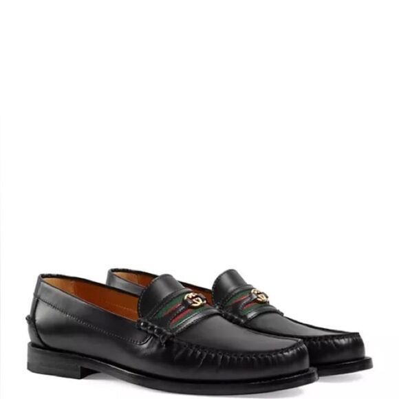 Brand new Gucci Men's Kaveh Double G Loafers Black leather size 7.5 - Picture 1 of 9